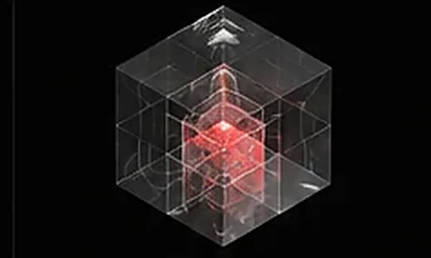 Transparent geometric digital twin with a red illuminated core.